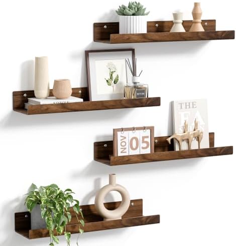 upsimples 4 Pcs 15" Acrylic Shelves for Wall Decor and Display, Walnut