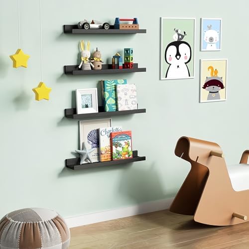 24 Inch Black Floating Picture Ledge Shelf, Photo Wall Shelves with Lip
