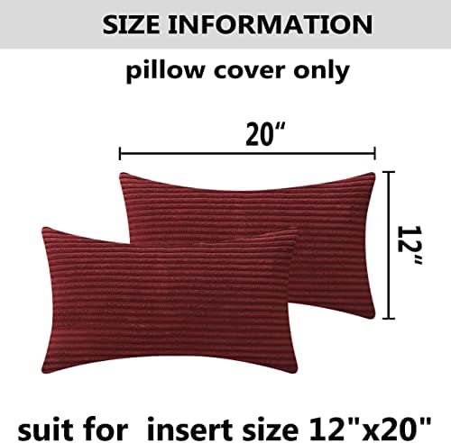 Home Brilliant Lumbar Throw Pillow Covers 12x20 inch 2 Pack Solid Striped Corduroy Dark Red Rectangle Pillow Cover for Sofa Couch Wedding Decorations, 12 x 20 inch, Burgundy