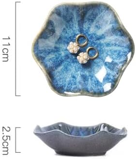 Lotus Leaf Shape Ring Holder Dish, Small Key Bowl, Ceramic Trinket Tray Jewelry Dish Organizing Necklace Earrings for Mom Friend Sister. All Jewelries Are NOT Included. Light Blue.
