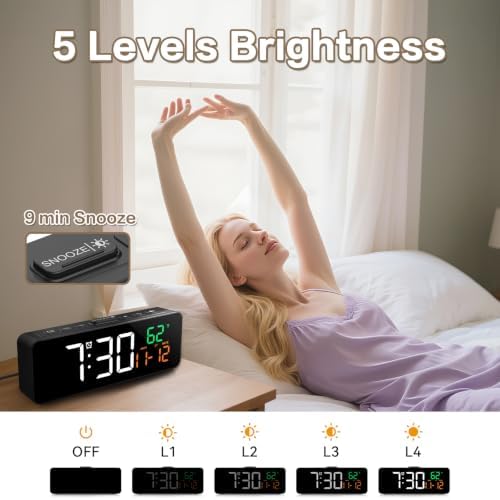 Netzu 3-in-1 Digital Clocks for Living Room, Small & Compact Alarm Clock