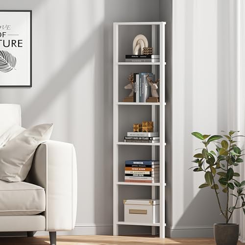 TUTOTAK 6-Tier Corner Bookshelf, Corner Shelf for Small Space