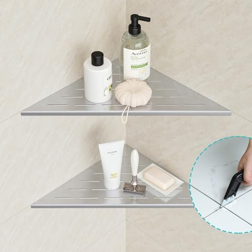 Neodrain 12 Inch Brushed Corner Wall Shelf for Tile Wall Insert, Set of 2