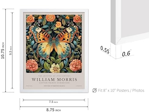 Poster Master William Morris Poster - Butterfly Print - Botanical Art - Flower Art - Exhibition Artwork - Animal Creation - Floral Piece - Aesthetic Illustration - Office or Living Room Decor - 8x10 White Framed