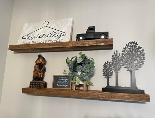 joelsantiques x2-36 Inch Wooden Floating Shelves for Wall -36x6x2 in -Made of Natural Wood - Long Heavy Duty Rustic Wall Shelves for Bedroom - Laundry Floating Storage, Kitchen Shelf -Medium Brow