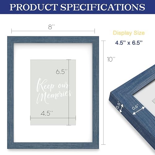 An&He 8x10 Picture Frame, Modern Wood-Grain Photo Frame with Tempered Glass for Vertical/Horizontal Display – Blue Wood
