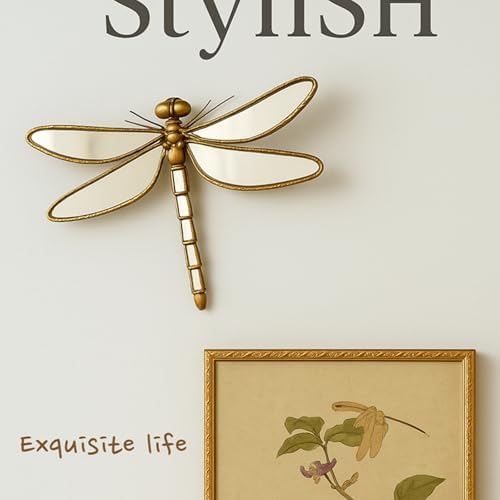 Retro Resin Dragonfly Wall Decor ，Dragonfly Mirror Wall Decor ，Dragonfly-Shaped Design，Creative Dragonfly Home Decor for Living Room Bedroom Restaurant Bedroom Coffee Shop