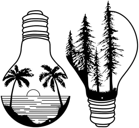 ESTART Metal Pine Tree Wall Art, Metal Bulb Wall Decor | Nature Rustic Farmhouse Cabin Decor, Forest Wall Art for Home Living Room Bedroom Office Indoor and Outdoor Decoration