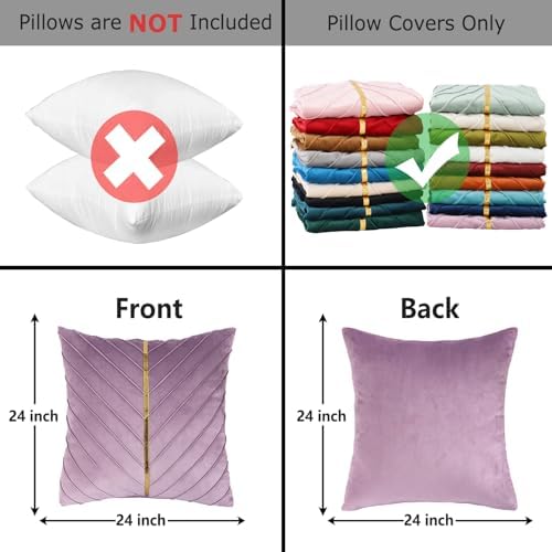 Velvet Throw Pillow Covers 24x24 inch Pack of 2 Gold Decor Purple