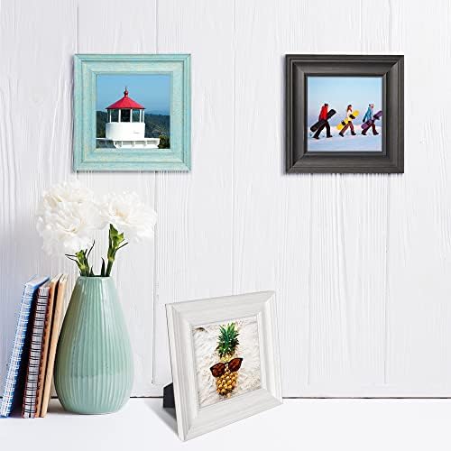 LaVie Home 5x5 Picture Frames (3 Pack, Assorted Colors) Rustic Wood Grain Photo Frame Set with High Definition Glass for Wall Mount & Table Top Display, Set of 3 Square Frame