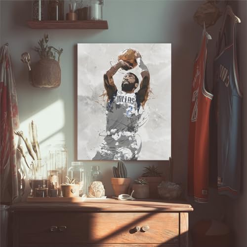 Kyrie Irving Basketball Canvas Wall Art, Sports Player Poster, 8x10 Inch | Abstract splash ink athletic artwork, motivational sports wall decor for teen boys room, bedroom, living room, gym or office