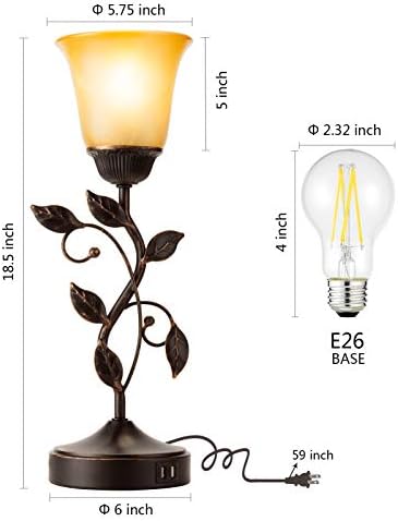Touch Control Leaf Vintage Table Lamp with 3-Way Dimmable 2 USB C+A Ports