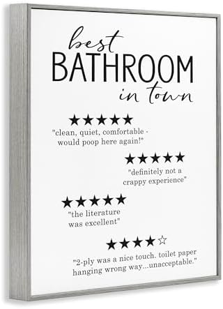 Stupell Industries 'Best Bathroom Five Star Reviews Funny Bath Phrases', Framed Giclee Art, Gray, 11 x 14 Inches, Easy to Hang and Sturdy, Made in USA, by Lettered and Lined
