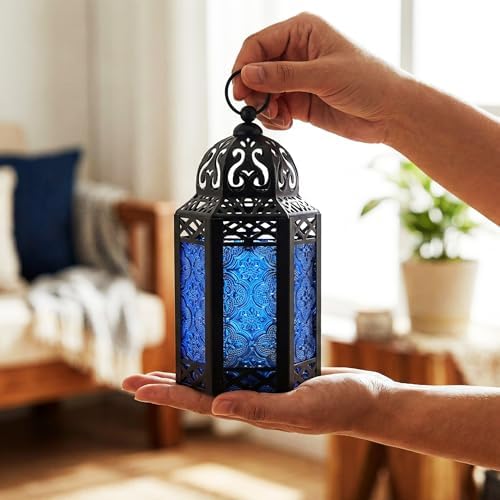 Vela Lanterns Decorative Indoor Moroccan Centerpieces, Cobalt, S, 2-Pack