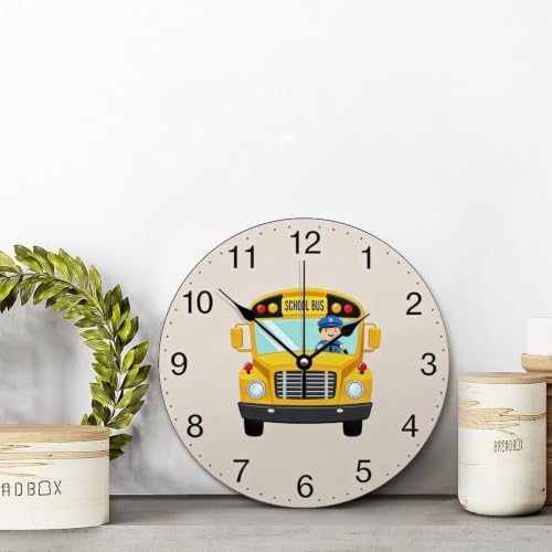 ArogGeld School Bus Driver Wall Clock Classic Wood Clock 10 Silent Non-Ticking Quartz Battery Operated Clock for Living Room Kitchen Bedroom Farmhouse Home Decor Birthday Wedding Gift