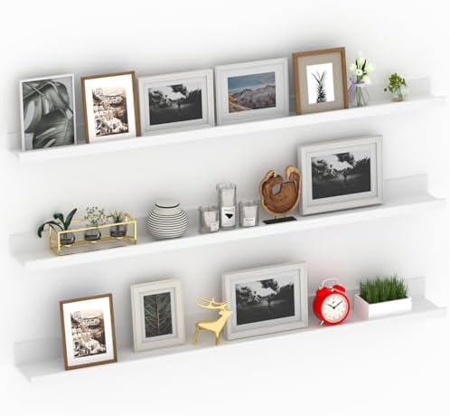 Giftgarden 47 Inch White Floating Shelves for Wall Mount, Modern Long Wood Wall Shelf Ledge for Bathroom Bedroom Living Room Kitchen Nursery Storage, Set of 3 Different Sizes