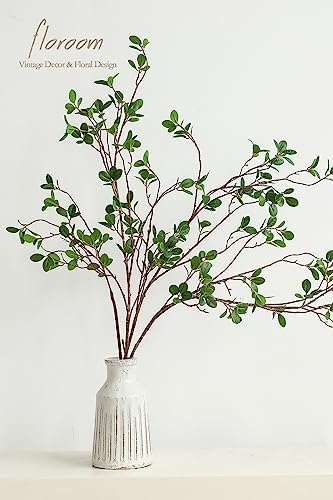Floroom 4 pcs Artificial Eucalyptus Green Branches 44.3 Inch, Faux Greenery Plant Stems Ficus Twigs Fake Tree Branches for Vase Home Decorations