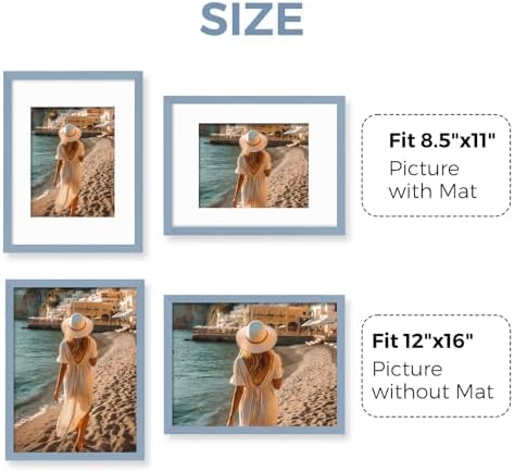 Muzilife Blue 12x16 Wood Picture Frame with Mat, Real Glass Cover, 1 Pack