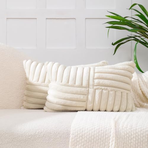 All Smiles Beige Lumber Decorative Throw Pillow Covers 12x20 Set of 2