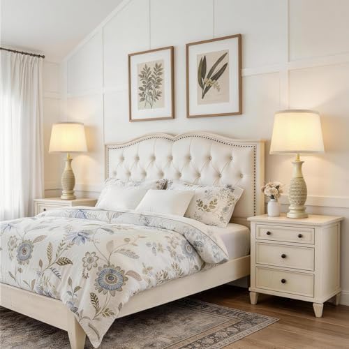 21.6" Nightstand Lamps Set of 2; Bedside Table Lamps for the Bedroom, Beige