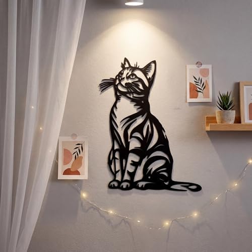 Otoolling Cat Wall Art Decor Black Metal Wall Sculptures for Cat Lovers 11.8 x 8.6 Inch Cats Sign Therian Decor for Living Room Bedroom Kitchen Home Decoration