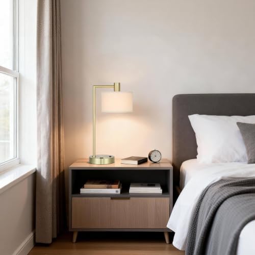 XiNBEi Lighting Table Lamp USB Desk Lamp for Bedroom, Satin Brass