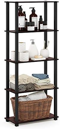 Furinno Turn-N-Tube 5-Tier Multipurpose Shelf / Display Rack / Storage Shelf / Bookshelf, Square Tubes, Dark Cherry/Black