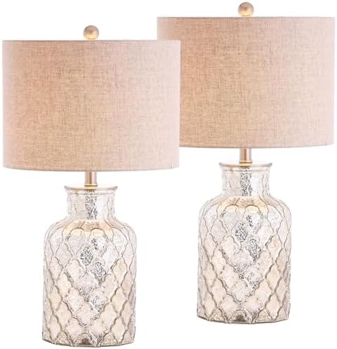 JONATHAN Y Alvord 24.5" Glass Table Lamp, Mercury Silver, Set of 2