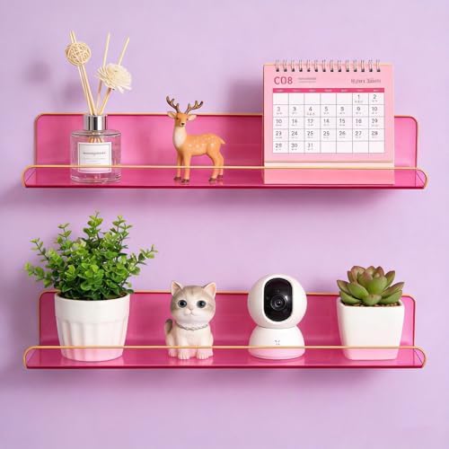 ROYALITA 2-Pack Acrylic Shelves Wall Mounted, 17 Inch Display Shelves