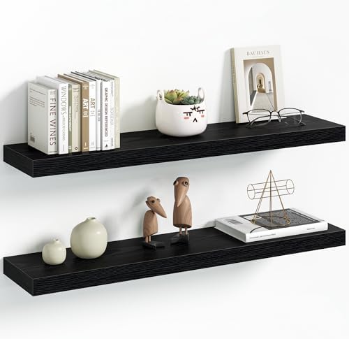 Vivelove 30 Inch Floating Shelves Wall Mounted for Display, 6.5 Deep Duty Shelves with Invisible Brackets for Living Room,Bedroom,Kitchen, Bathroom Storage & Decor,30" Wx6.5 Dx1.4 H - Black