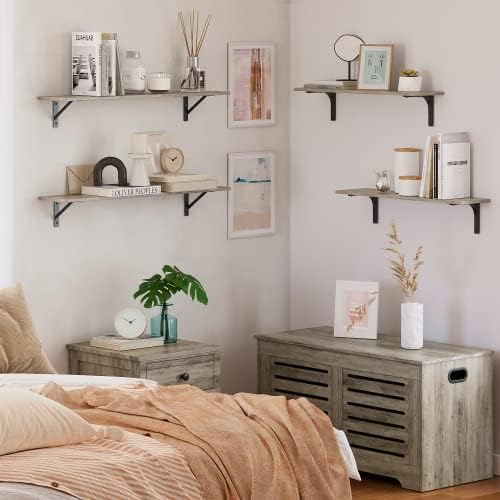 DINZI LVJ Long Wall Shelves, 23.6Inch Wooden Wall Mounted Shelves, Set of 2