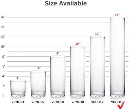 WGVI Quality Thick Weighted Clear Cylinder Glass Vases, 3" W x 16" H, Skinny Bud Tall Vase Floral Bouquet Flower Arrangements Wedding Centerpieces Container Candle Holders Home Decor, 1 Piece