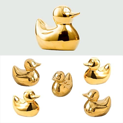 Golden Ceramic Duck Figurines，Home Decor Animal Sculptures and Statues Handmade Artware Decor,Mini Duck Sets 3 PCS