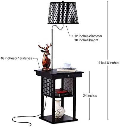 Brightech Madison Side Table with Lamp Combo with LED Bulb, Desk Lamp with USB Port, Bedside Reading Light, Modern End Table with Floor Lamp for Bedroom, Living Room, Office - Black