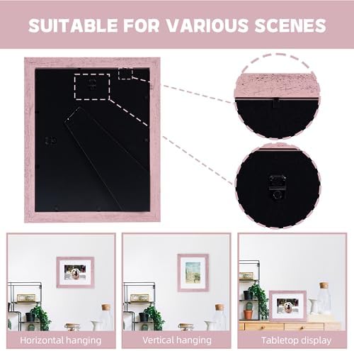Muzilife Rustic Pink 8x10 Picture Frame with Mat, Real Glass Cover, 2 Pack