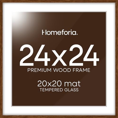 Homeforia 24x24 Brown Oak Picture Frame, High-End Wood, 20x20 Mat, Glass