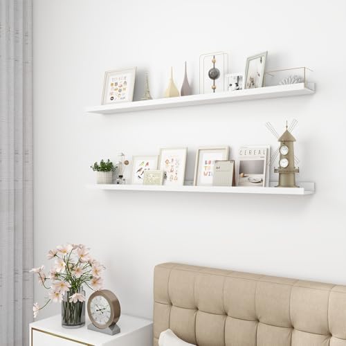 Acovy Picture Ledge Shelf, Wood Floating, Set of 2, 48 inch, White
