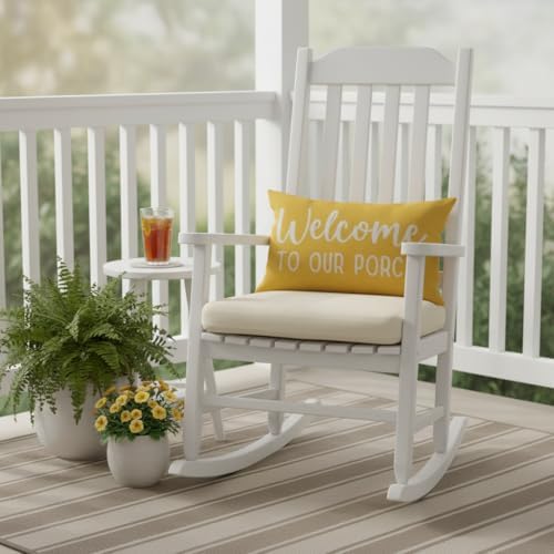 PANDICORN Farmhouse Throw Pillow Covers 12x20 Inch Welcome to Our Porch Yellow Outdoor Spring Summer Patio Decorations Lumbar Decorative Cushion Case for Home Couch Front Porch Decor