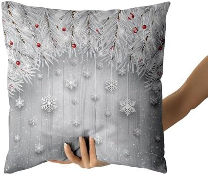 Giwawa Winter Snowflakes Pillow Covers Set of 2 20x20 Inch Christmas Falling Snow Xmas Tree Berries Decorative Farmhouse Throw Cushion Cases for Sofa Couch Porch Indoor Outdoor Holiday Patio