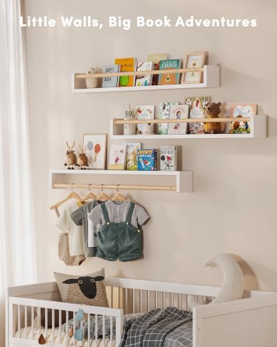 G&W Gruwald Nursery Book Shelves, Set of 3, Wall Bookshelf, Book Shelf for Kids Rooms, Wall Book Shelves for Bedroom Kids, Floating Shelf, Nursery Decor (White, 36 Inches)
