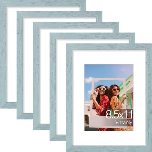 Vittanly 8.5x11 Picture Frames Set of 5, Certificate Frame, Rustic Blue