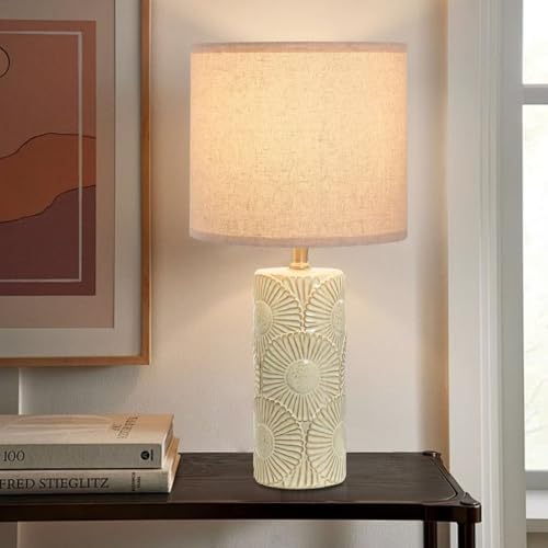 20.75" Ceramic White Lamps Set of 2, Boho Beige Table Lamp for Living Room