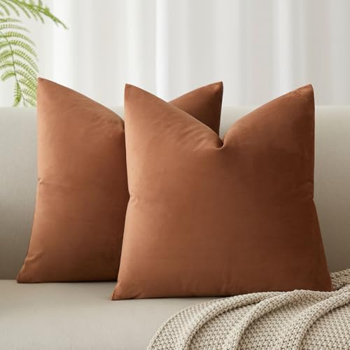 JUSPURBET 22x22 Decorative Velvet Throw Pillow Covers Set of 2,Mocha Mousse