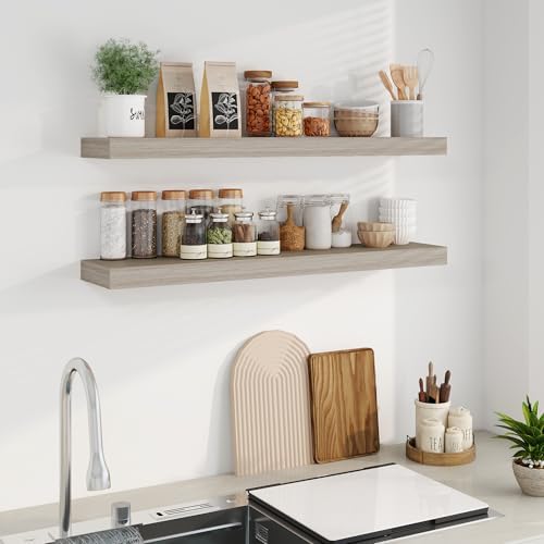 Fun Memories Floating Shelves for Wall, 40Inch Floating Shelves Set of 2, Hanging Shelf with Invisible Brackets, Wood Shelves for Living Room, Bedroom, Kitchen, Grey