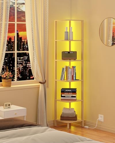 TUTOTAK Corner Shelf with LED Light, 6-Tier Corner Bookshelf