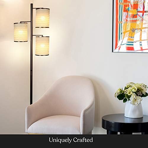 Brightech Liam Tall Tree Lamp with Asian Lantern Shade for Living Rooms and Offices - Standing Lamp with 3 LED Bulbs for Bedroom Reading - Bronze