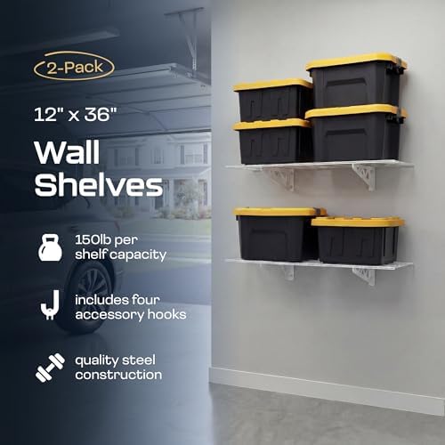 MonsterRax 12x36 Garage Wall Shelf 2-Pack, 300lb, White