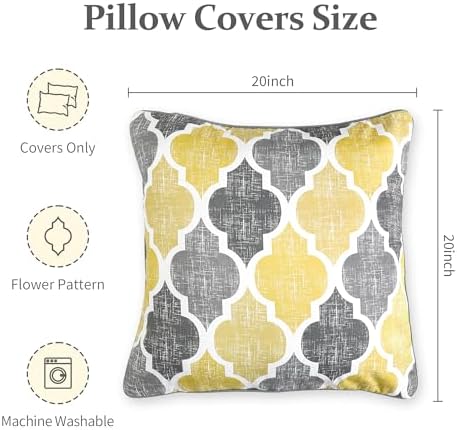 Beauoop Throw Pillow Cover 20x20 for Couch Sofa Moroccan Yellow Gray 2 Sets