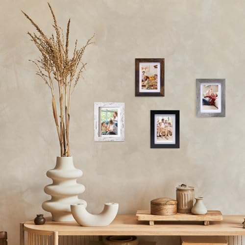 Muzilife 5x7 Wood Picture Frame with Mat, Real Glass Cover, Mix, 4 Pack