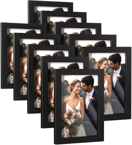 HappyHapi 4x6 Picture Frame Set of 10, Wall or Tabletop Display, Black